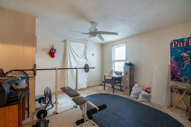 233 Pearl St, Middletown, CT 06457 - workout room with a baseboard radiator, ceiling fan, and carpet floors