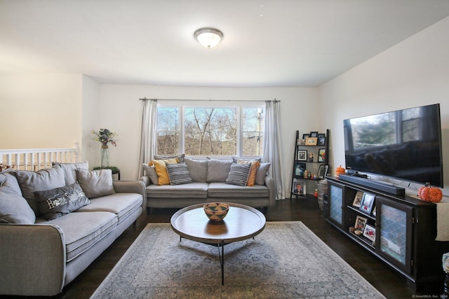 living area with dark wood-type flooring