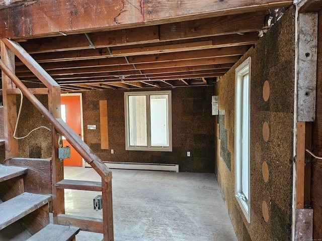 basement with a baseboard radiator