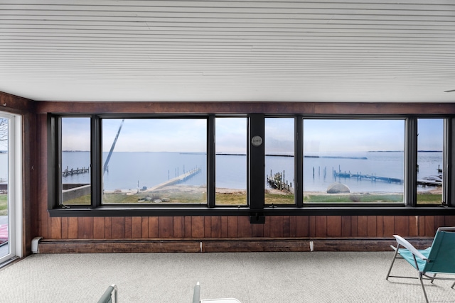 interior space with a water view and a healthy amount of sunlight