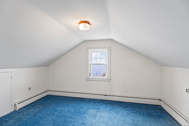 bonus room featuring carpet floors, a baseboard radiator, and vaulted ceiling