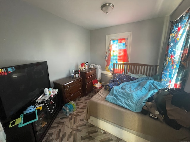 bedroom with parquet floors