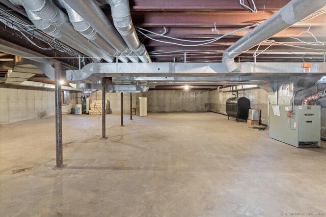 basement featuring heating unit