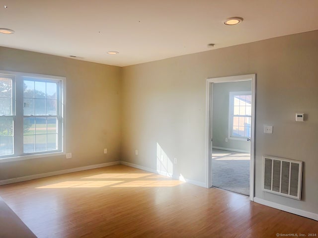 spare room with light hardwood / wood-style floors and a wealth of natural light