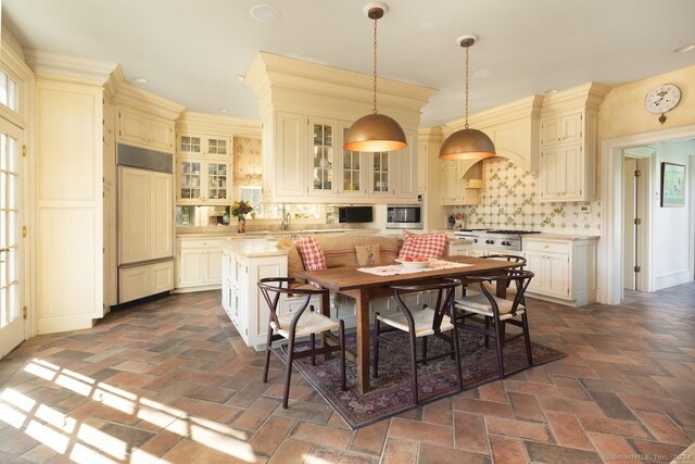 10 N Beaver Dam Rd, Salisbury, CT 06068 - dining space with brick flooring, recessed lighting, and breakfast area