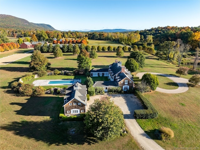 bird's eye view with a mountain view