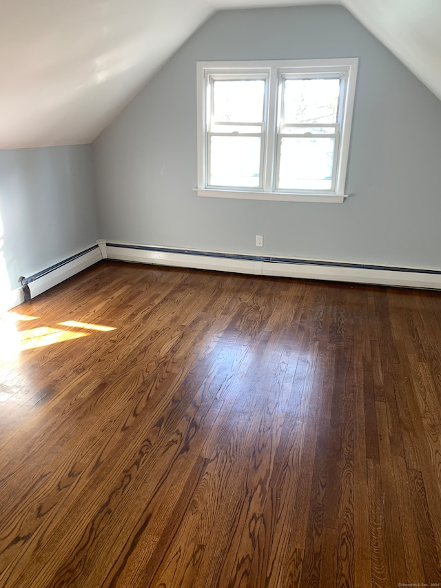 additional living space featuring dark hardwood / wood-style floors and lofted ceiling