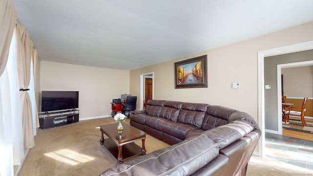 living room with light colored carpet