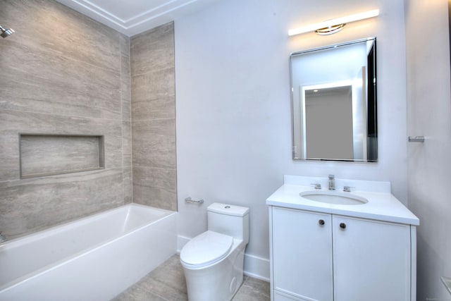 full bathroom featuring shower / bath combination, vanity, tile patterned flooring, and toilet