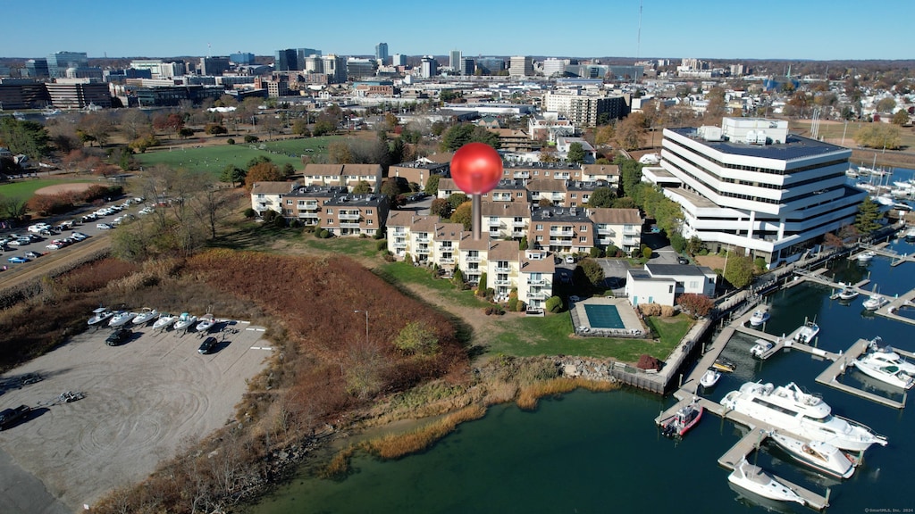 drone / aerial view featuring a water view