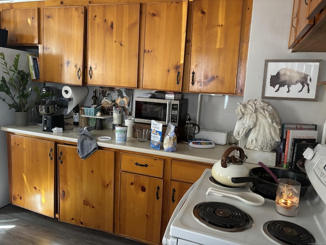 20 Middlesex Avenue Extension, Portland, CT 06480 - kitchen with stainless steel microwave, white electric range, light countertops, and brown cabinetry