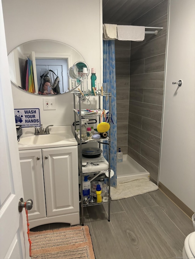 20 Middlesex Avenue Extension, Portland, CT 06480 - bathroom with a stall shower, vanity, wood finished floors, and toilet