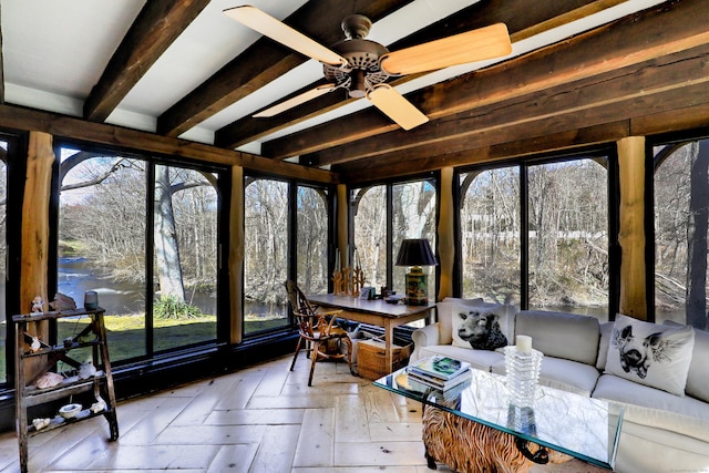 87 Red Coat Rd, Westport, CT 06880 - sunroom featuring beamed ceiling and plenty of natural light