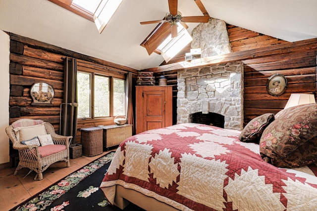 87 Red Coat Rd, Westport, CT 06880 - bedroom featuring wood-type flooring, lofted ceiling, and a ceiling fan