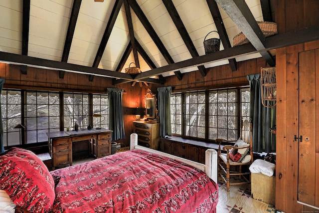 87 Red Coat Rd, Westport, CT 06880 - bedroom with wood walls, multiple windows, and wood finished floors
