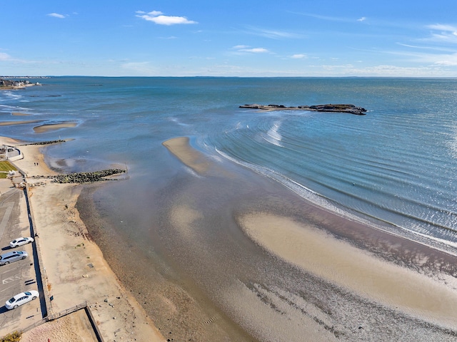 view of water feature with a beach view