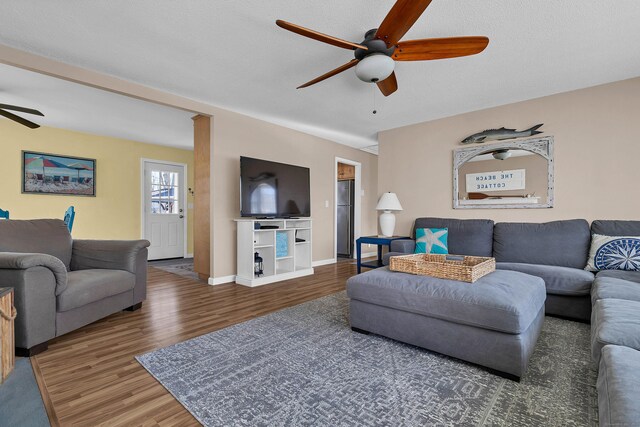 140 Salt Island Rd, Westbrook, CT 06498 - living room with ceiling fan, wood finished floors, and baseboards