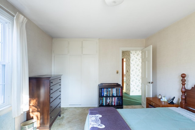 carpeted bedroom with a closet