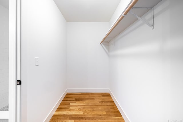 walk in closet with hardwood / wood-style floors