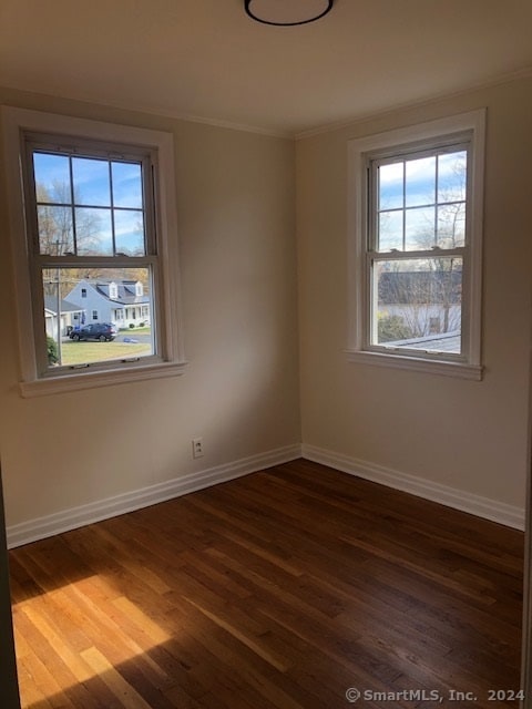 spare room with dark wood-type flooring