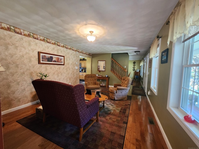 living room with hardwood / wood-style flooring