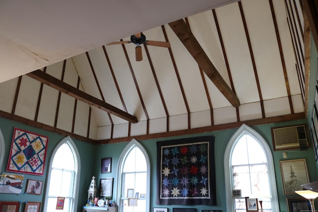 interior space featuring ceiling fan and an AC wall unit