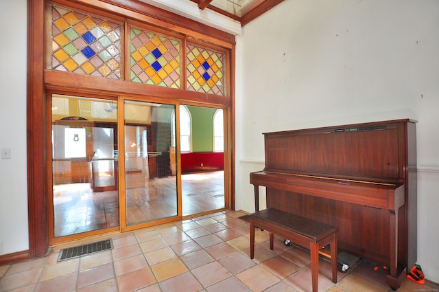 14 River Rd, Cornwall, CT 06796 - doorway to outside with tile patterned flooring and beam ceiling