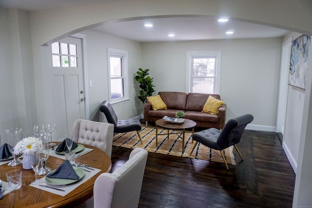 living room with dark wood-type flooring