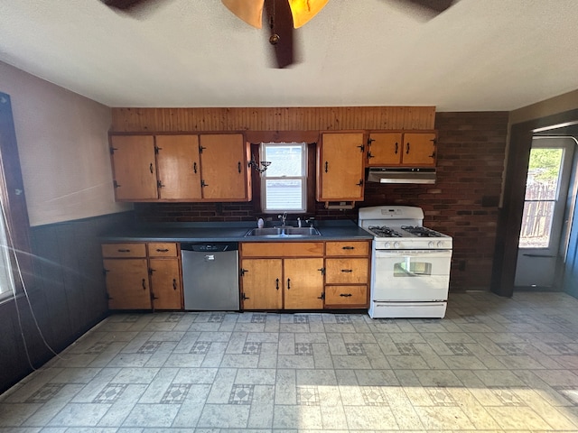 kitchen with gas range gas stove, dishwasher, plenty of natural light, and sink