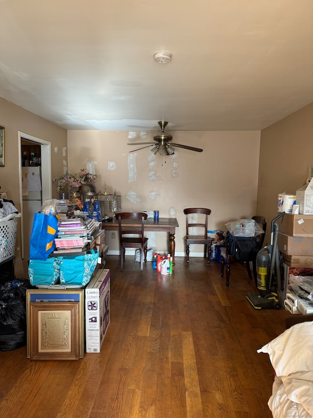 living room with hardwood / wood-style flooring and ceiling fan