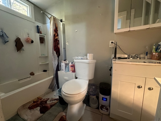 666 Orchard St, New Haven, CT 06511 - full bathroom featuring tile patterned flooring, vanity, toilet, and shower / bathtub combination with curtain