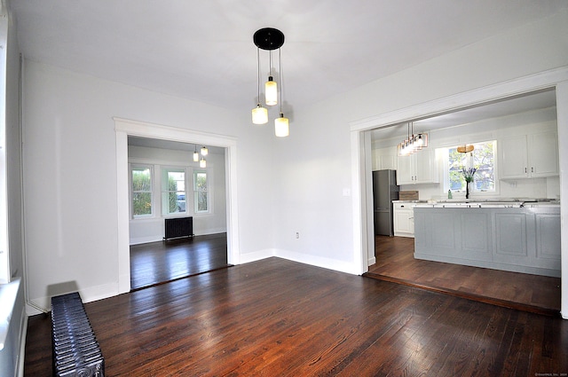 unfurnished dining area with dark hardwood / wood-style flooring