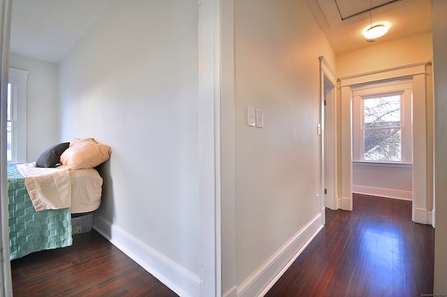 corridor with dark wood-type flooring