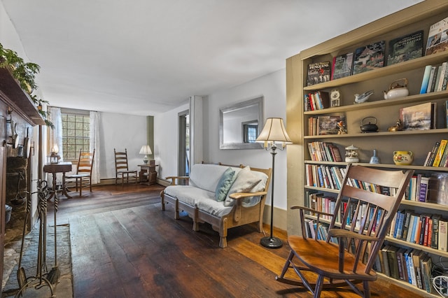 living area with dark hardwood / wood-style floors