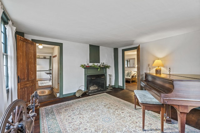 living area with dark hardwood / wood-style flooring