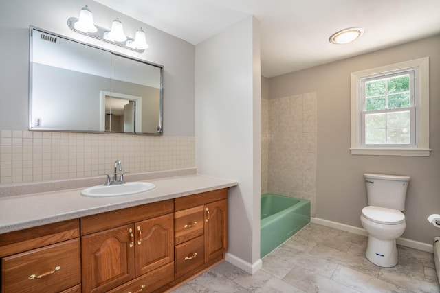 45 Wentworth Dr, East Hartford, CT 06118 - bathroom with vanity, tasteful backsplash, and shower / tub combination