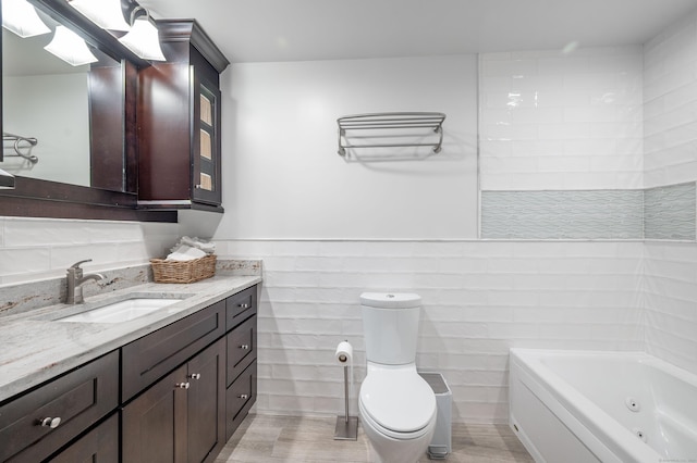 bathroom featuring vanity, toilet, and a tub