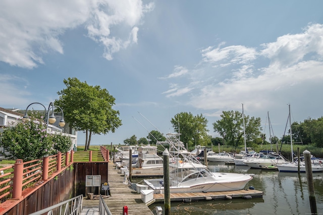 view of dock with a water view