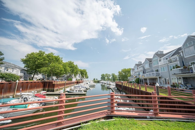 property view of water featuring a boat dock