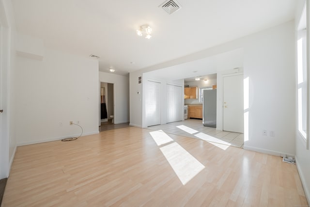 unfurnished living room with light hardwood / wood-style flooring