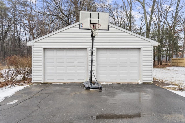 view of snow covered garage