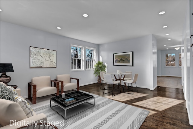 living room with dark wood-type flooring