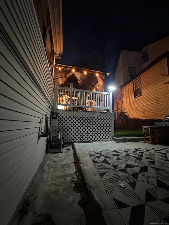 view of patio at night