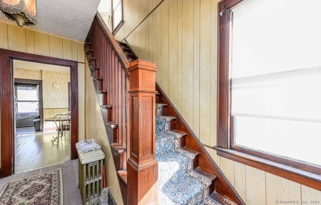 stairs with wooden walls