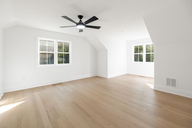 bonus room featuring light hardwood / wood-style floors, lofted ceiling, and a wealth of natural light