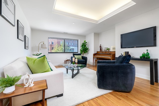 living room with light hardwood / wood-style flooring