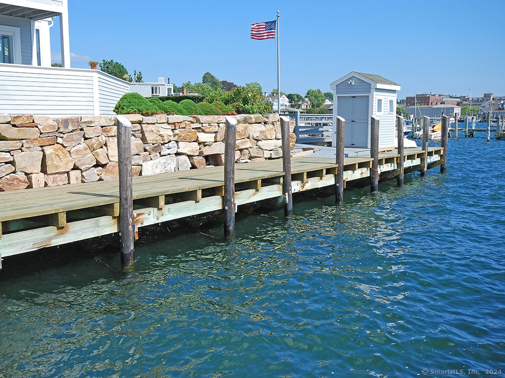 view of dock with a water view