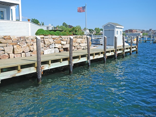 view of dock with a water view