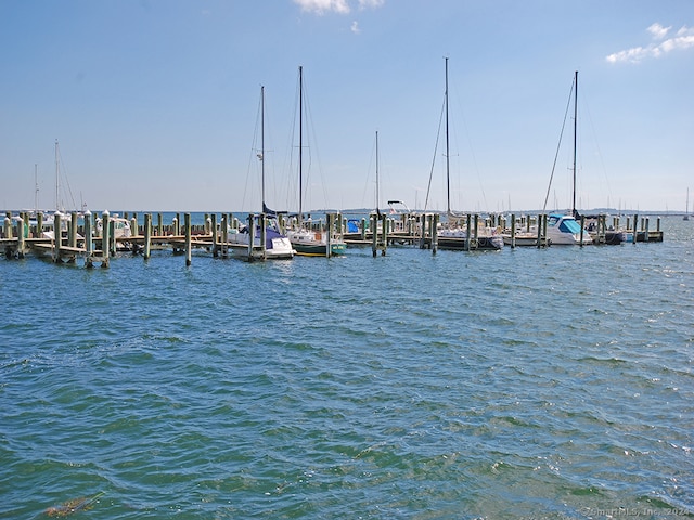 view of dock with a water view