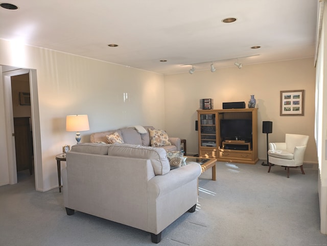 living room featuring light colored carpet